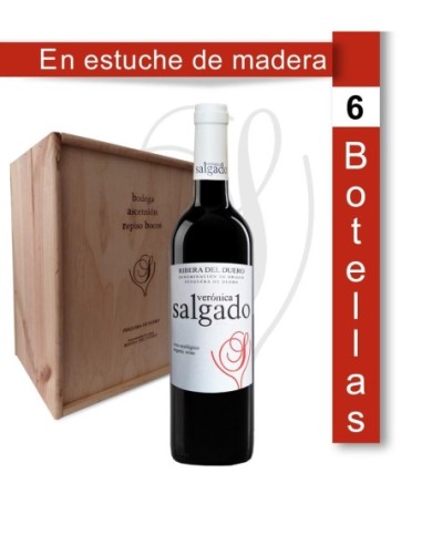 6 Botellas 75cl. en caja de madera de Verónica Salgado Tinto Roble ecológico 2022
